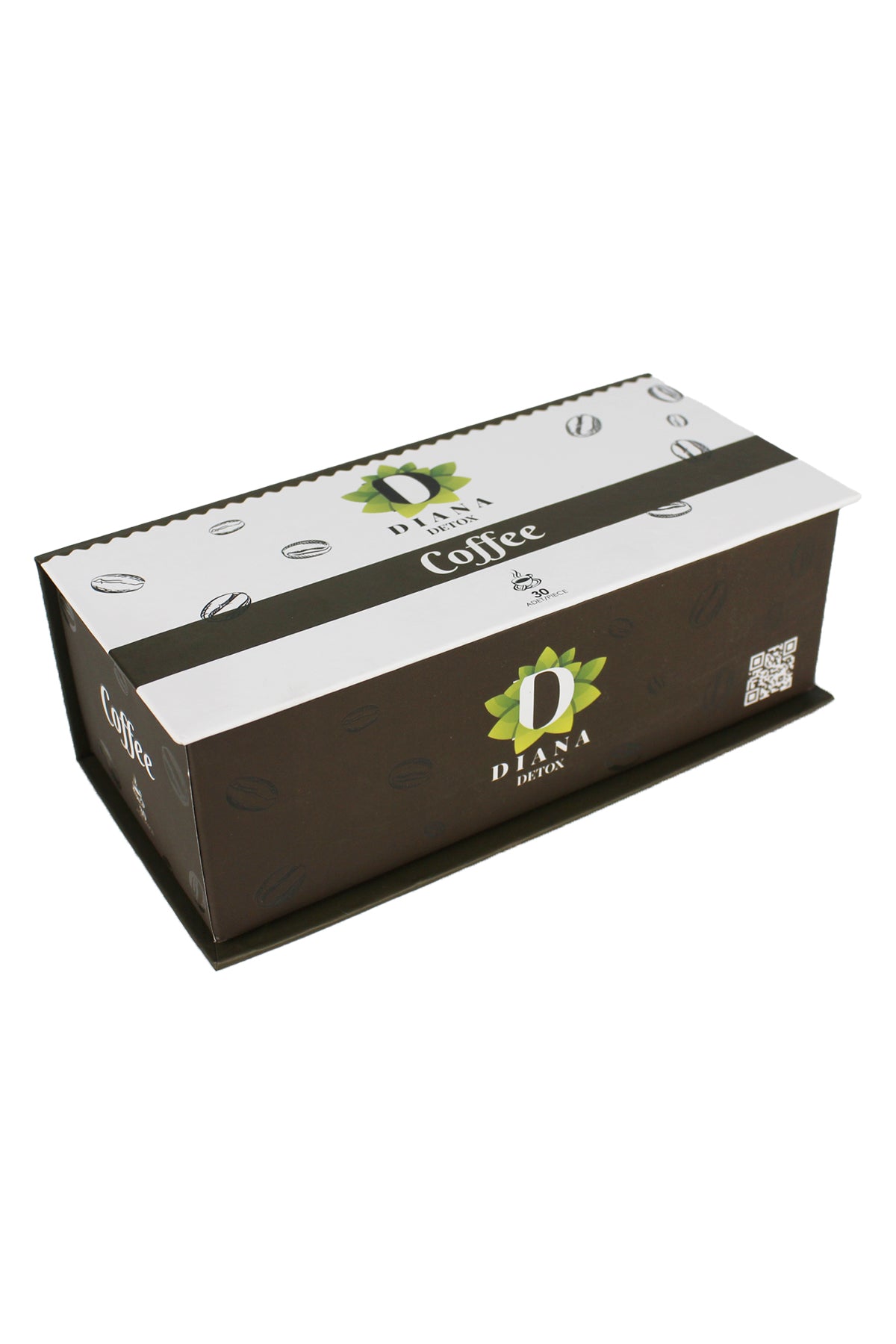 Diana Coffee box packaging, angled view
