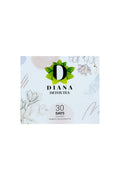 Diana Detox Tea box packaging, front view, raspberry-flavoured detox tea