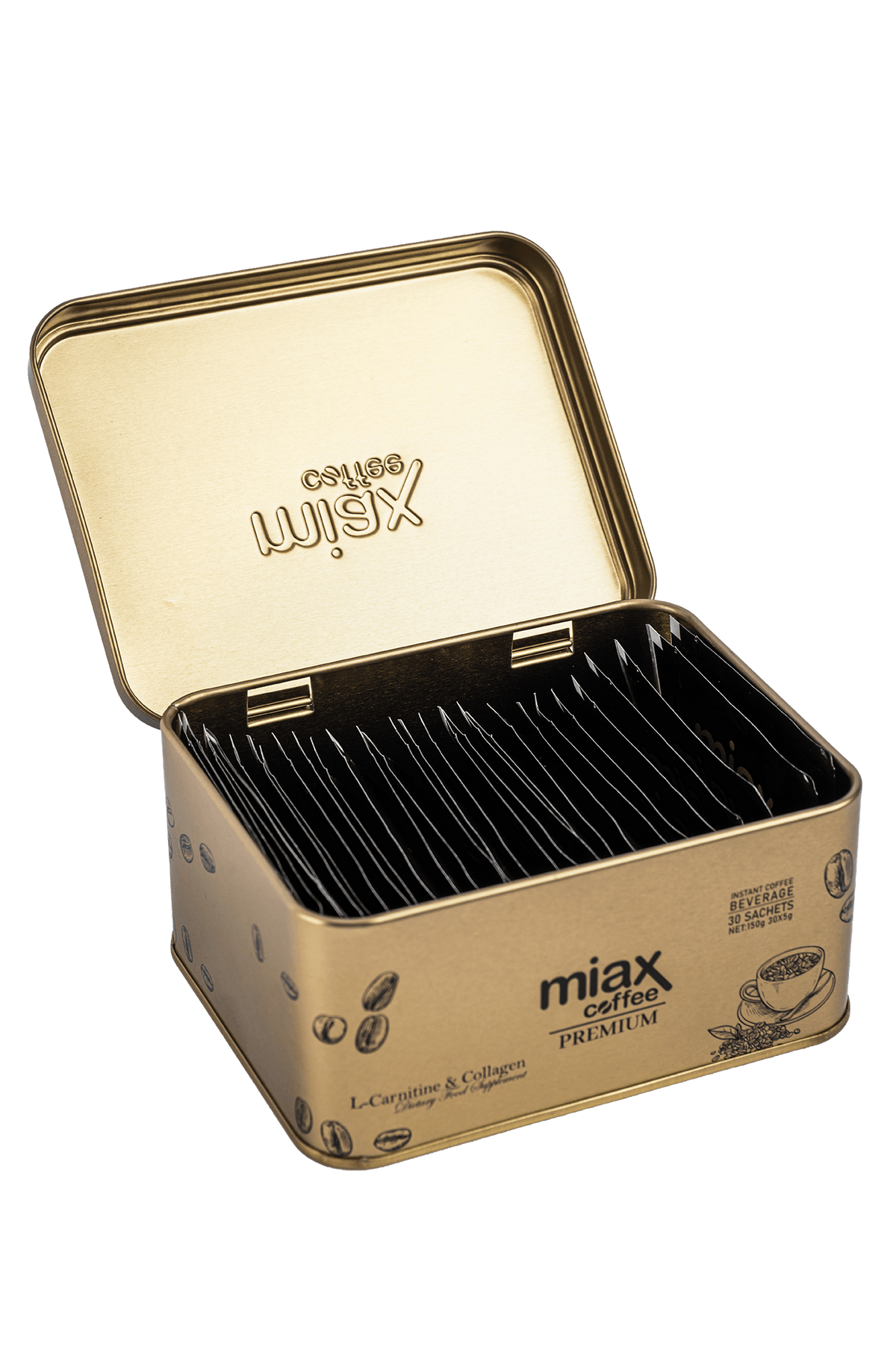 Miax Coffee Premium packaging open showing individual coffee sachets