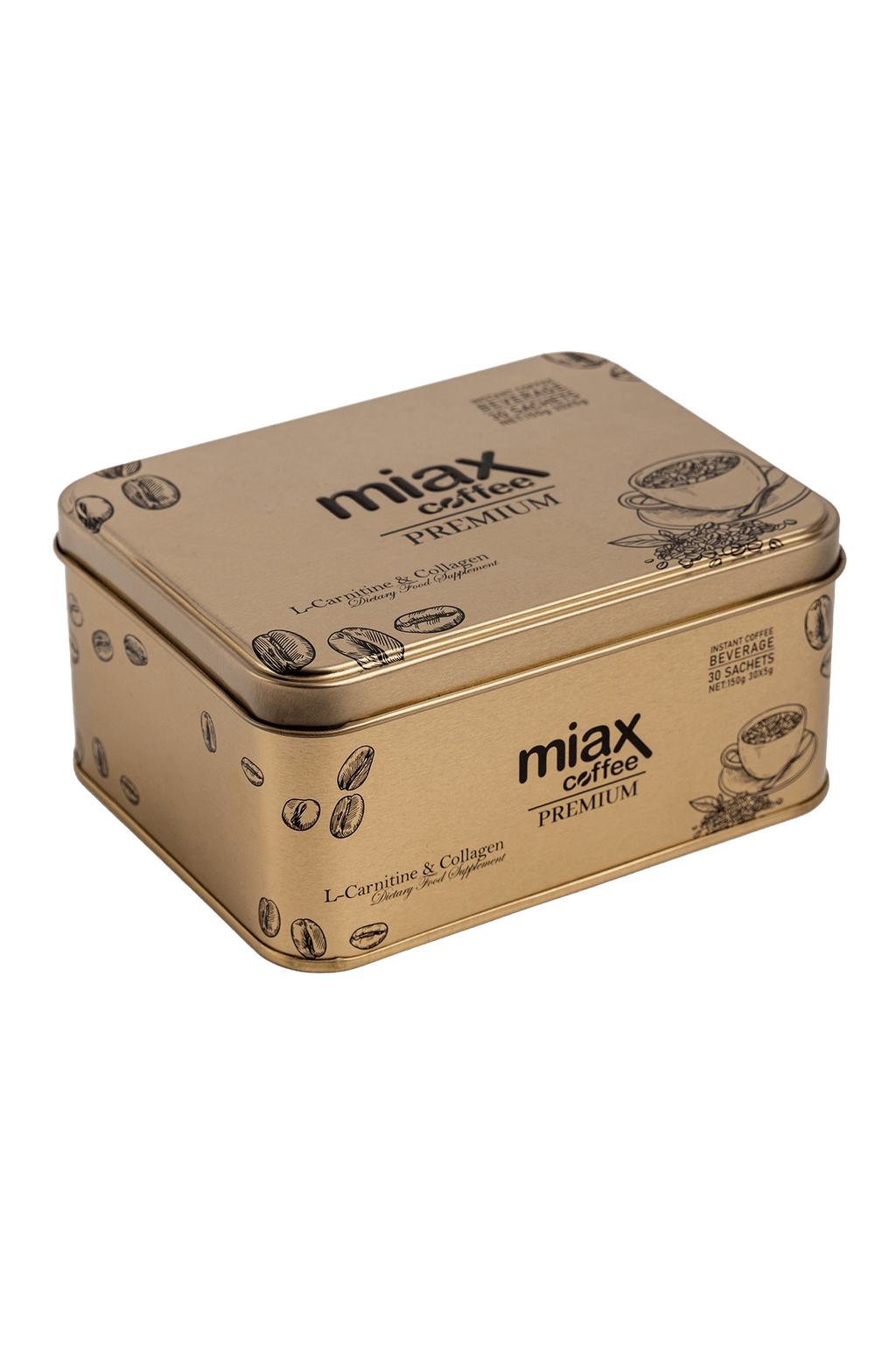 Miax Coffee Premium product packaging tin, closed
